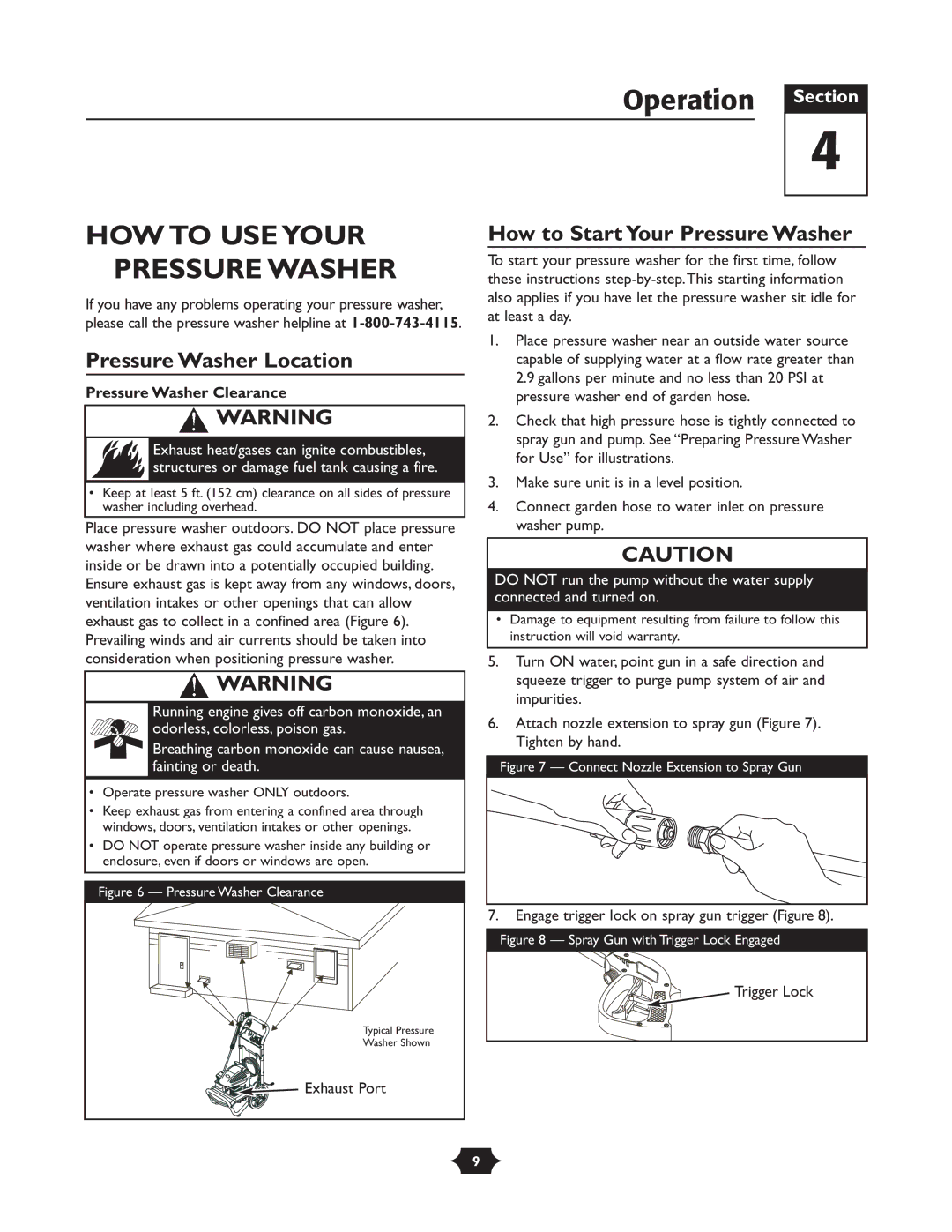 Briggs & Stratton 20288 manuel dutilisation Operation Section, HOW to USE Your Pressure Washer, Pressure Washer Location 