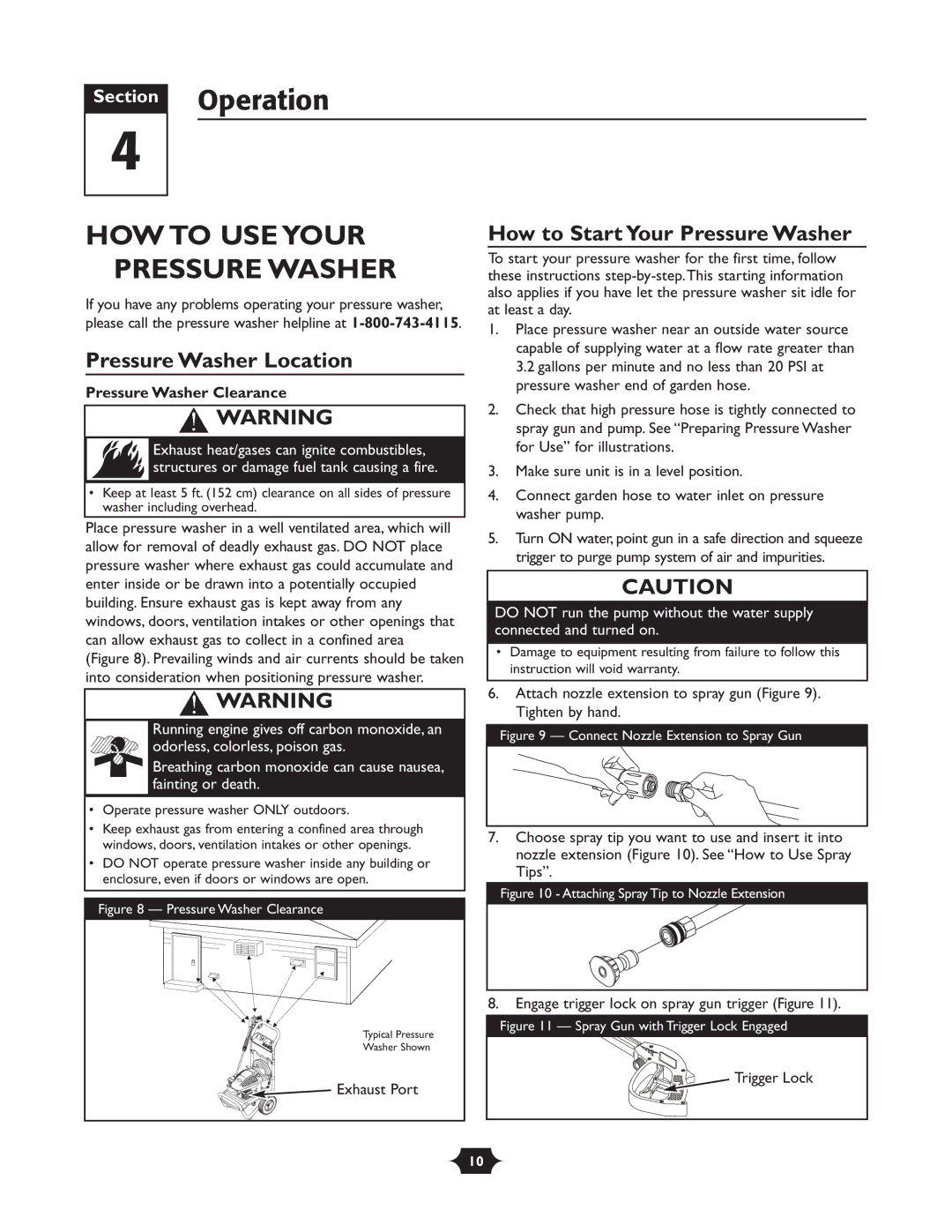 Briggs & Stratton 20289 manual Section Operation, HOW to USE Your Pressure Washer, Pressure Washer Location 