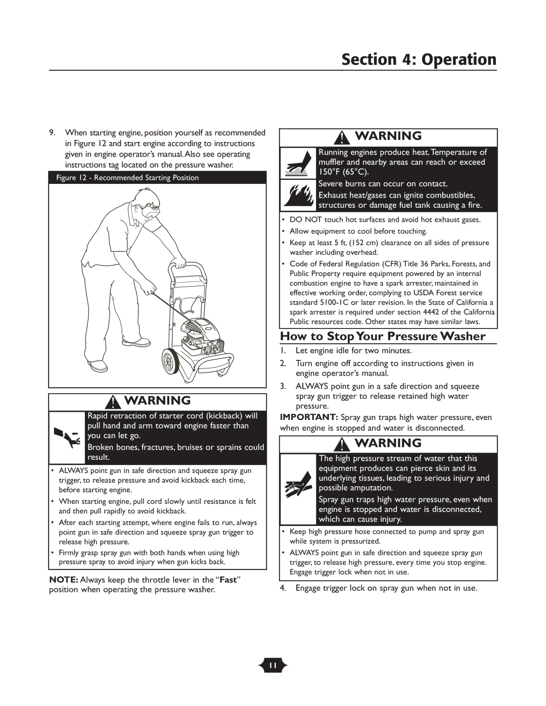 Briggs & Stratton 20289 manual Operation, How to Stop Your Pressure Washer 