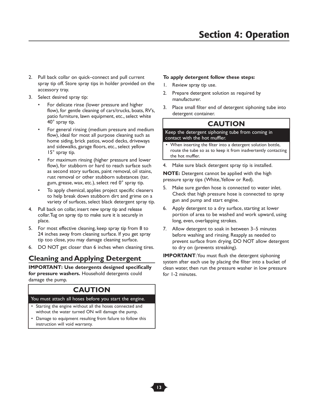 Briggs & Stratton 20289 manual Cleaning and Applying Detergent, To apply detergent follow these steps 