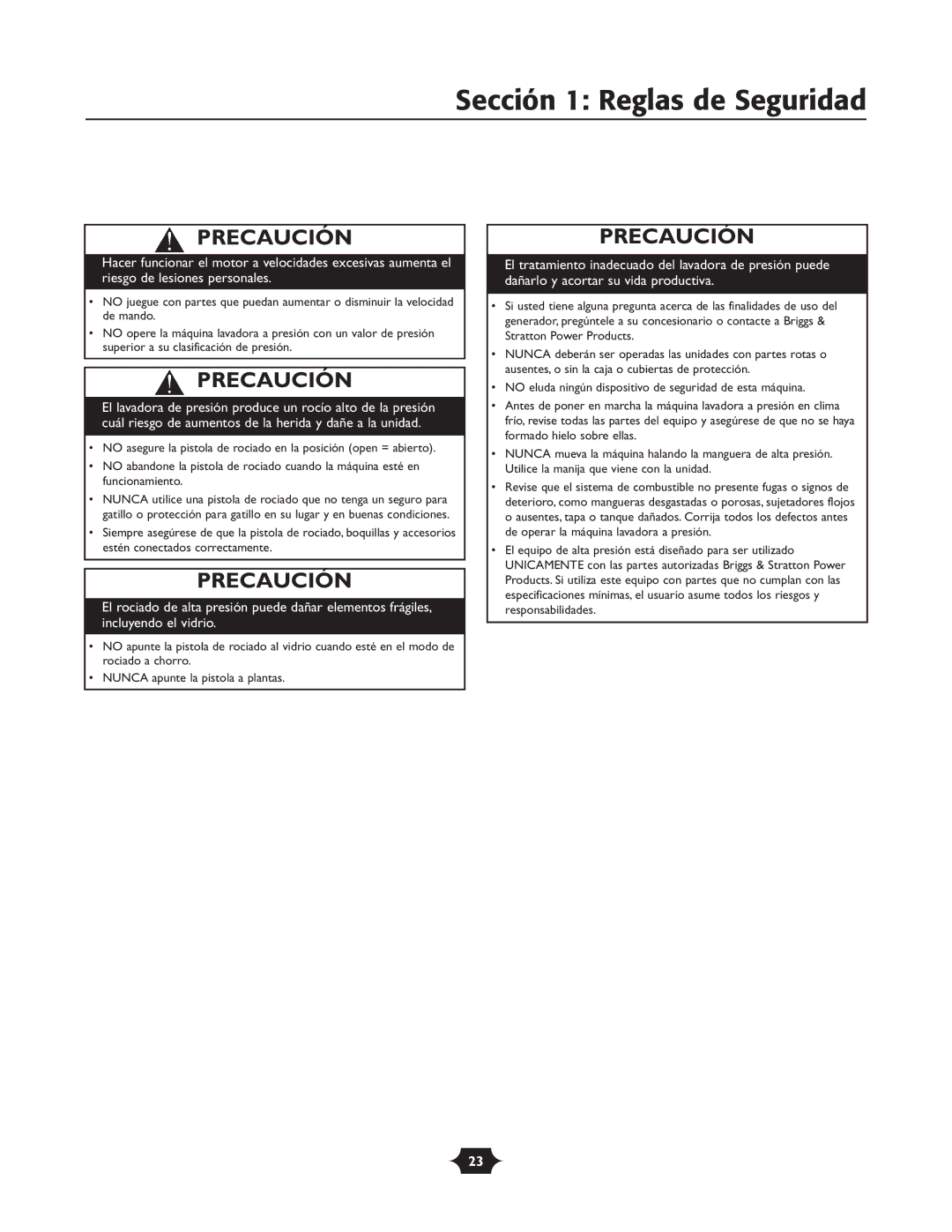 Briggs & Stratton 20289 manual Precaución 