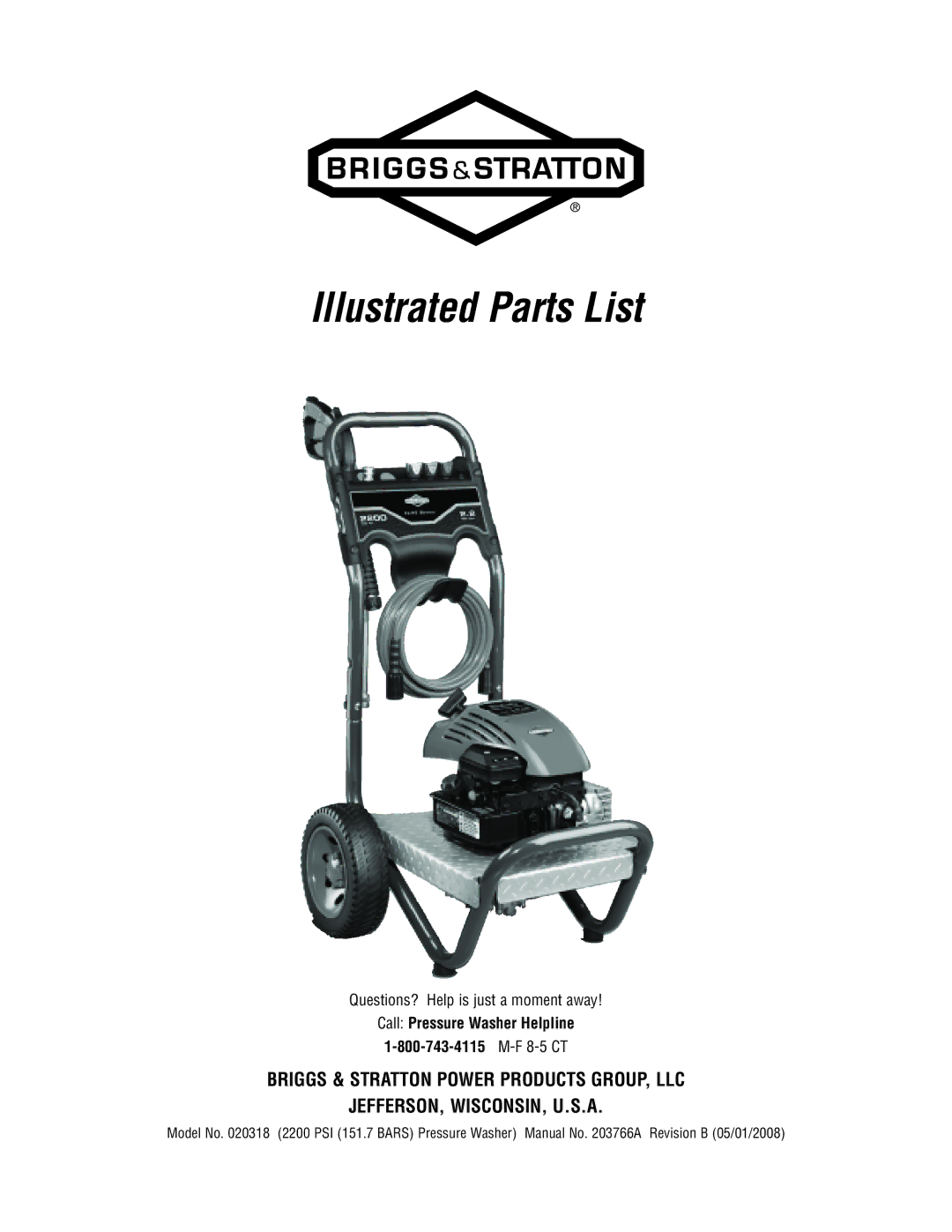 Briggs & Stratton 20318 manual Illustrated Parts List, Questions? Help is just a moment away 