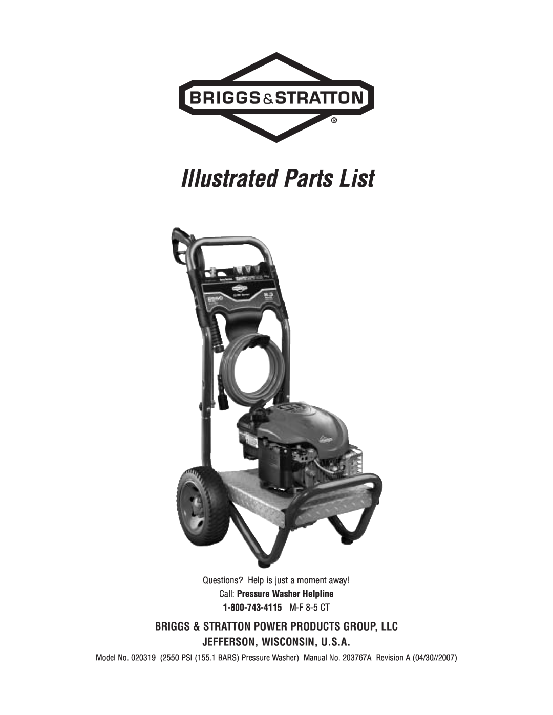 Briggs & Stratton 20319 manual Illustrated Parts List, Briggs & Stratton Power Products Group, Llc 
