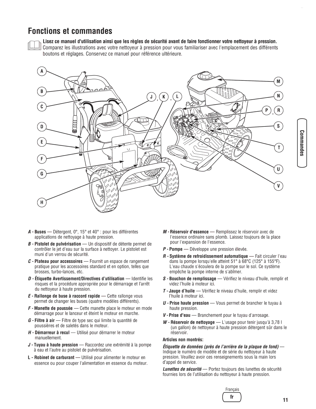 Briggs & Stratton 20341 manual Fonctions et commandes 