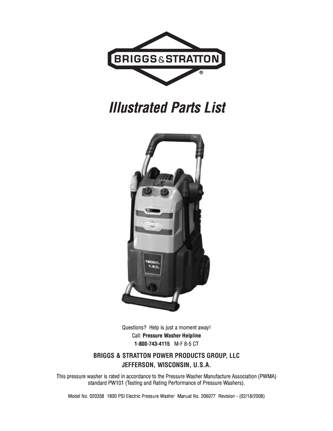 Briggs & Stratton 20358 manual Illustrated Parts List, Briggs & Stratton Power Products Group, Llc 
