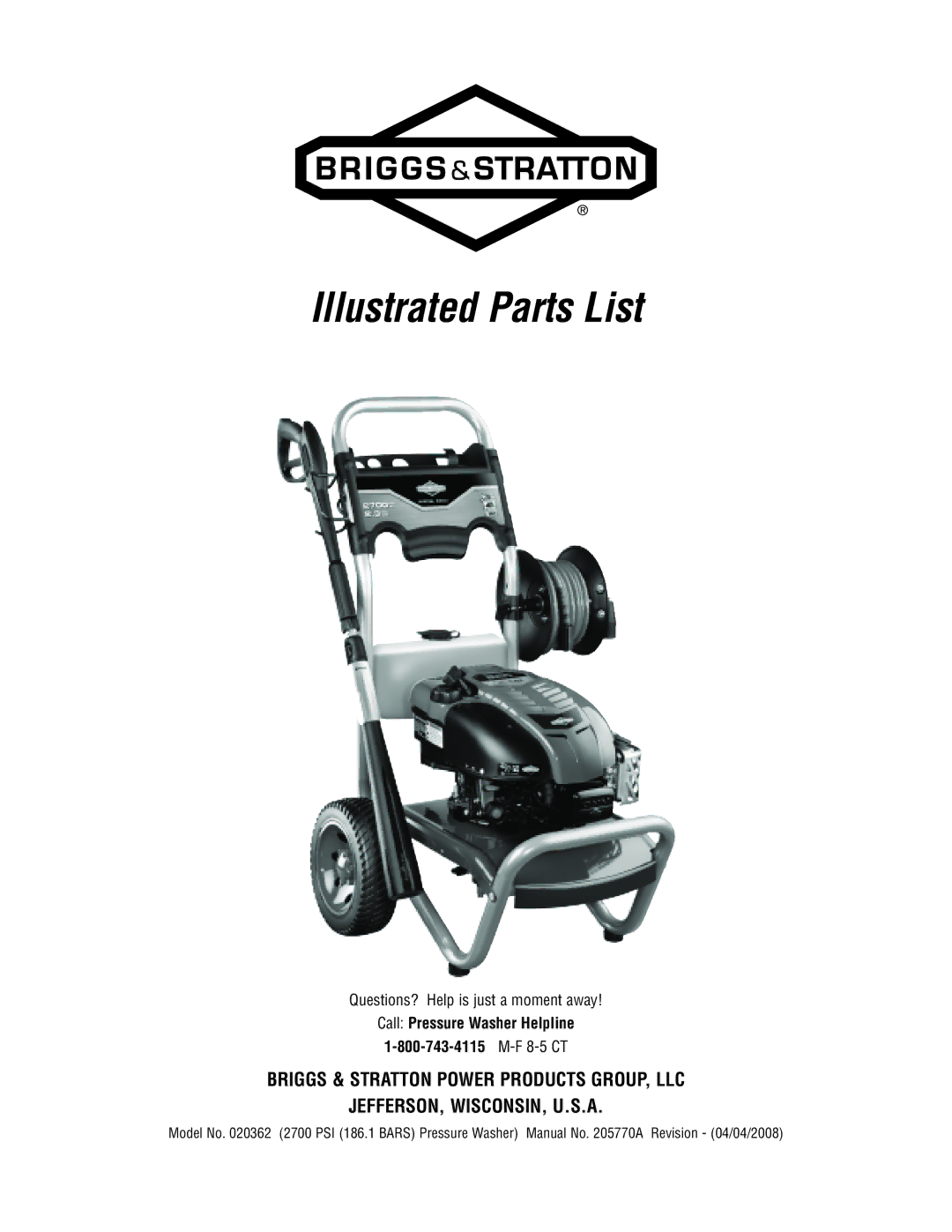 Briggs & Stratton 20362 manual Illustrated Parts List 