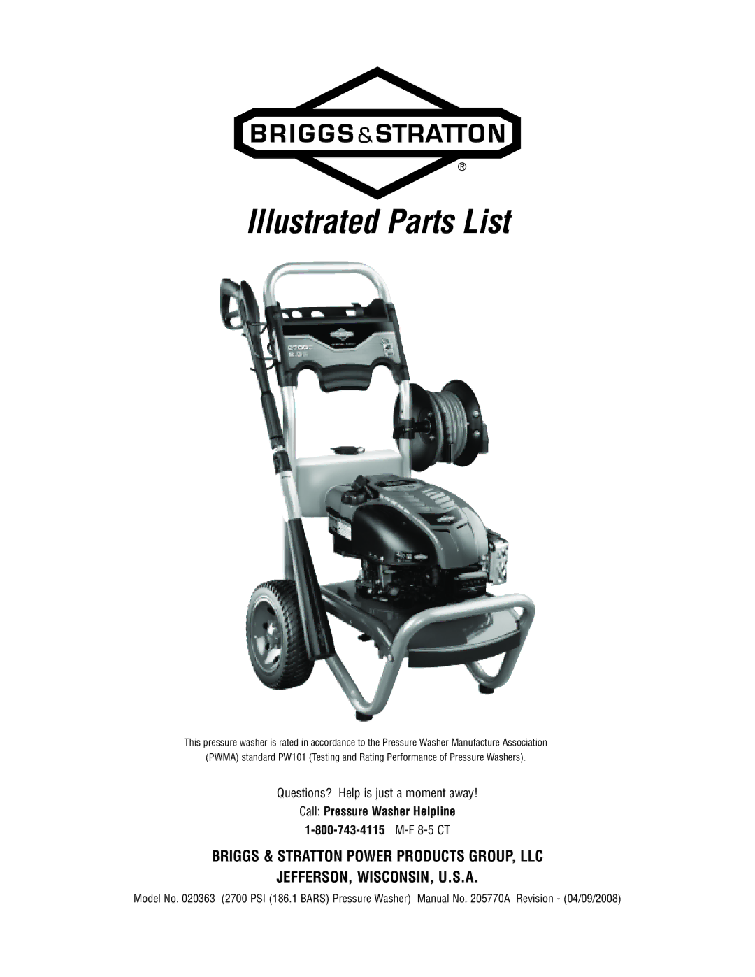 Briggs & Stratton 20363 manual Illustrated Parts List 