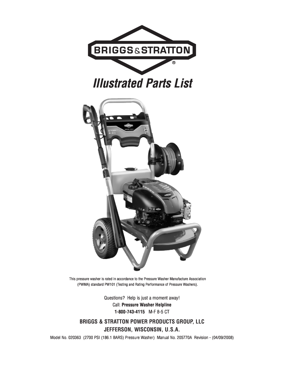 Briggs & Stratton 20363 manual Illustrated Parts List, Briggs & Stratton Power Products Group, Llc 