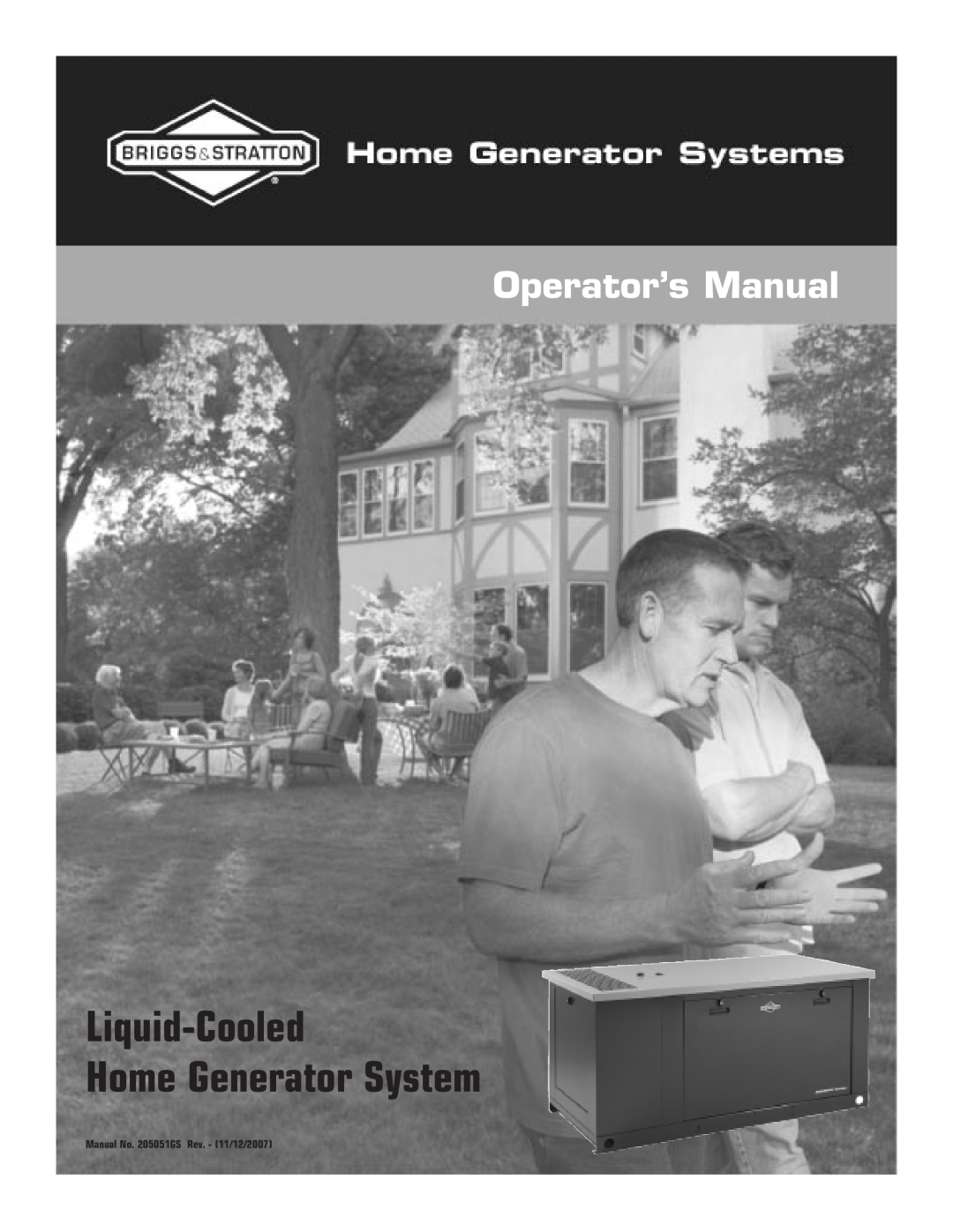 Briggs & Stratton 205051GS system manual Liquid-Cooled Home Generator System, Operator’s Manual 