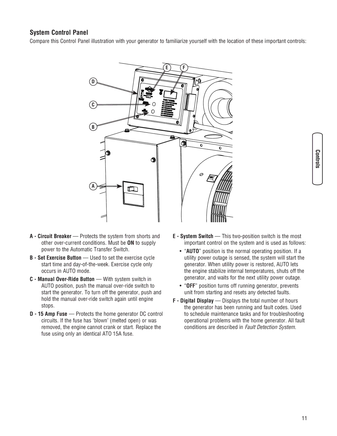 Briggs & Stratton 205051GS system manual System Control Panel 