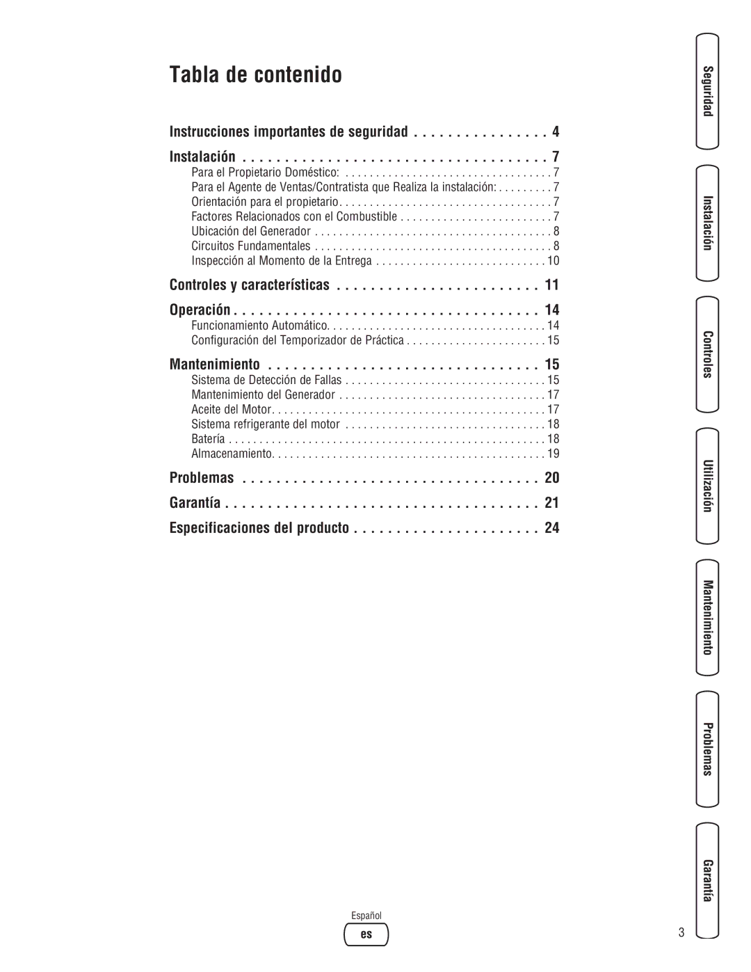 Briggs & Stratton 205051GS Instrucciones importantes de seguridad Instalación, Controles y características Operación 