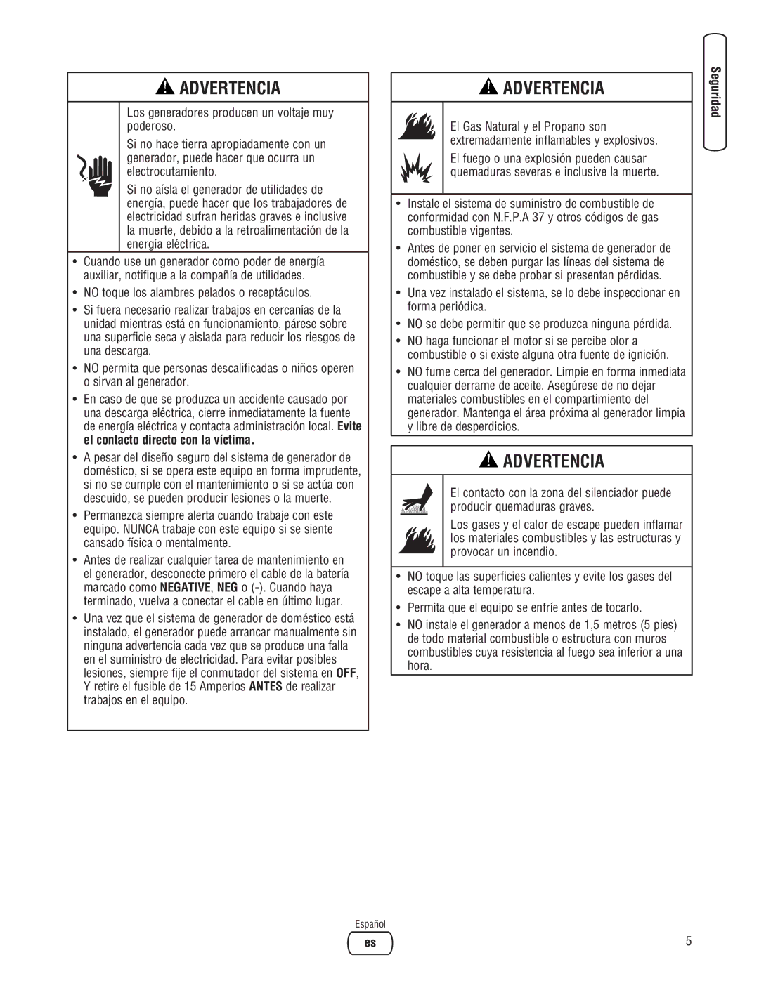 Briggs & Stratton 205051GS system manual Advertencia 