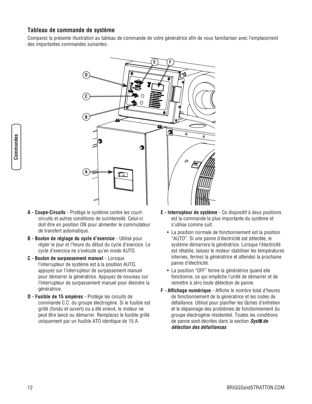 Briggs & Stratton 205051GS system manual Tableau de commande de système, Sécurité Instalación 