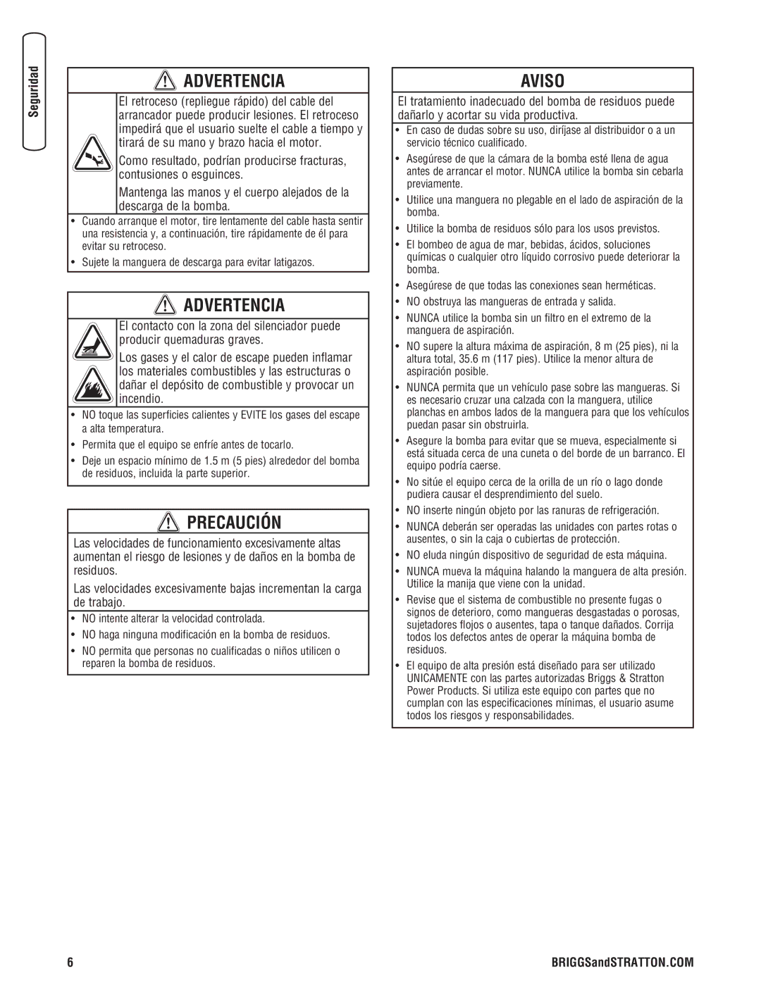 Briggs & Stratton 205378GS manual Aviso 