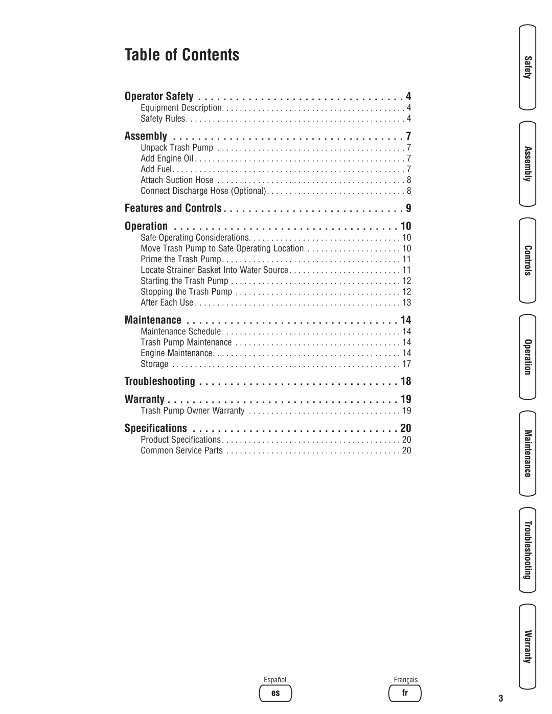 Briggs & Stratton 205378GS manual Table of Contents 