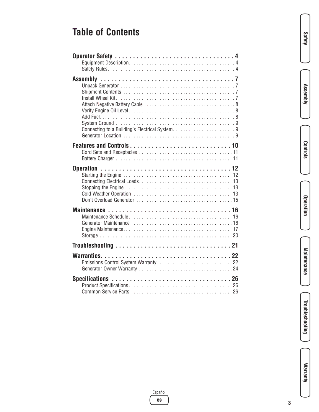 Briggs & Stratton 206405GS manual Table of Contents 