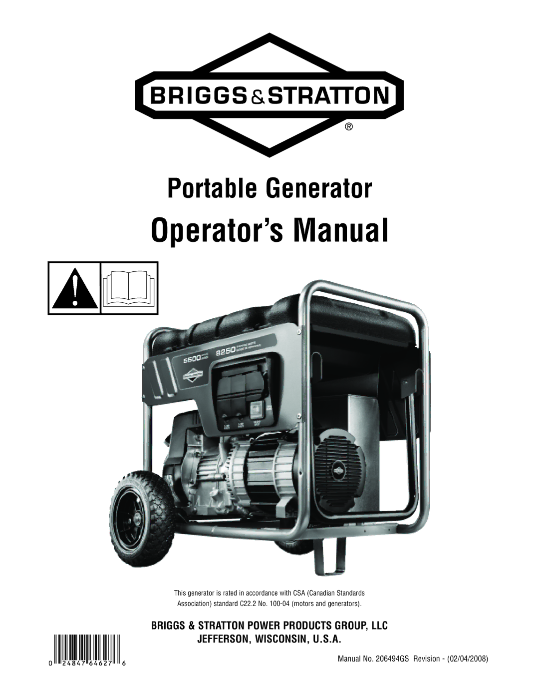 Briggs & Stratton 206494GS manual Operator’s Manual 