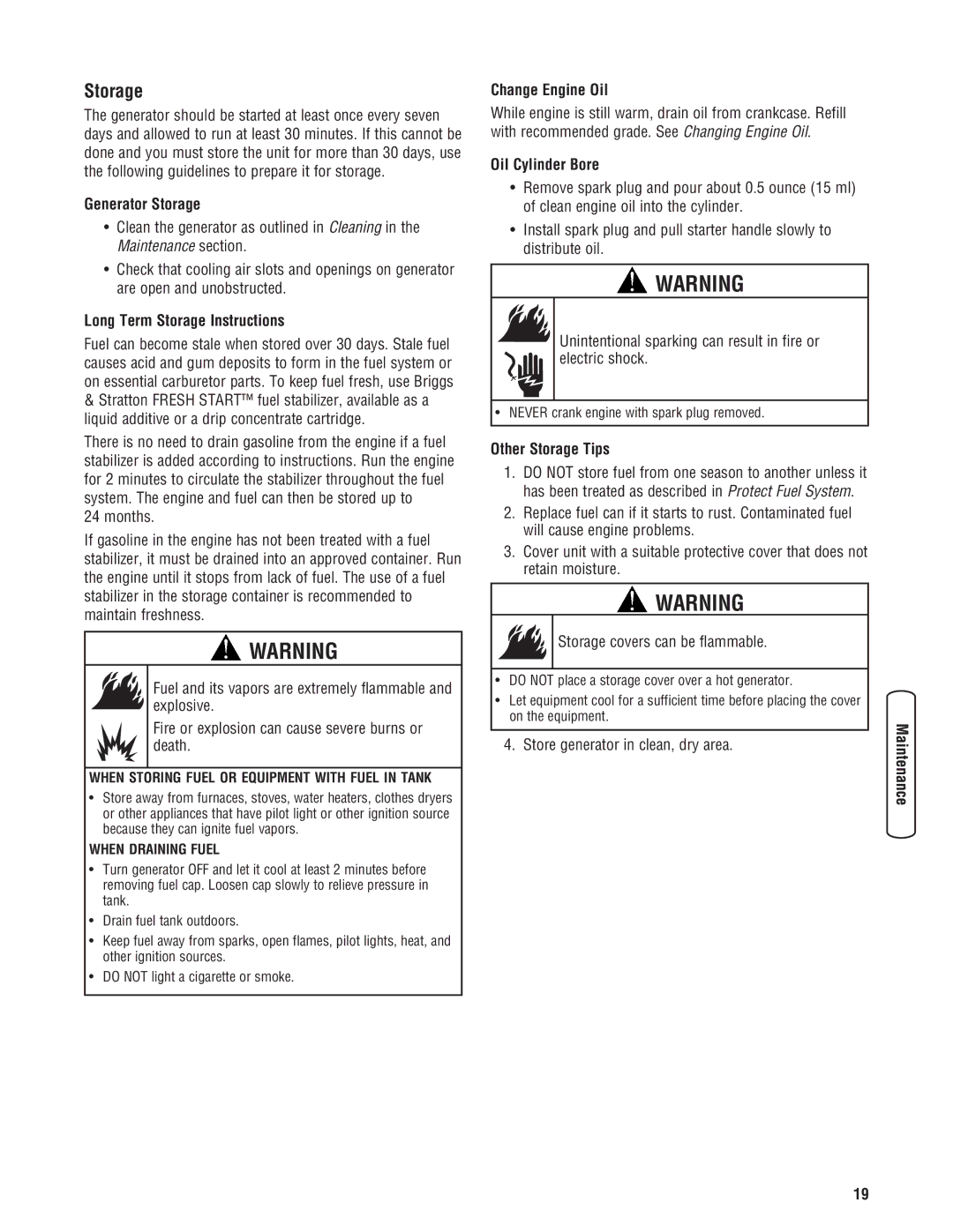 Briggs & Stratton 206494GS manual Storage 