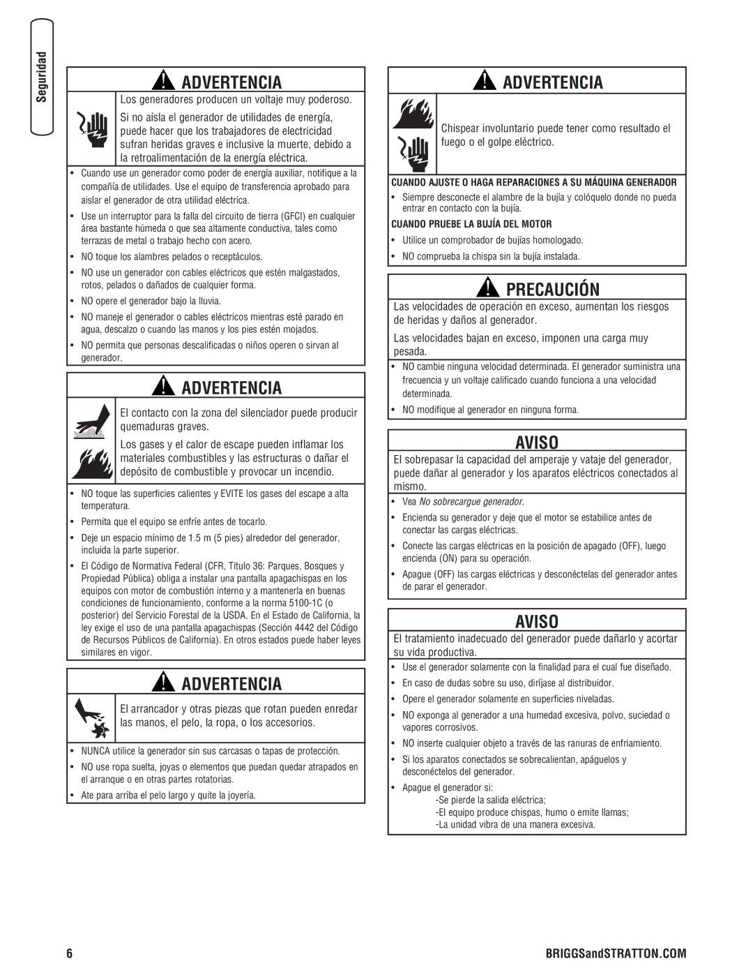 Briggs & Stratton 206494GS manual Precaución 