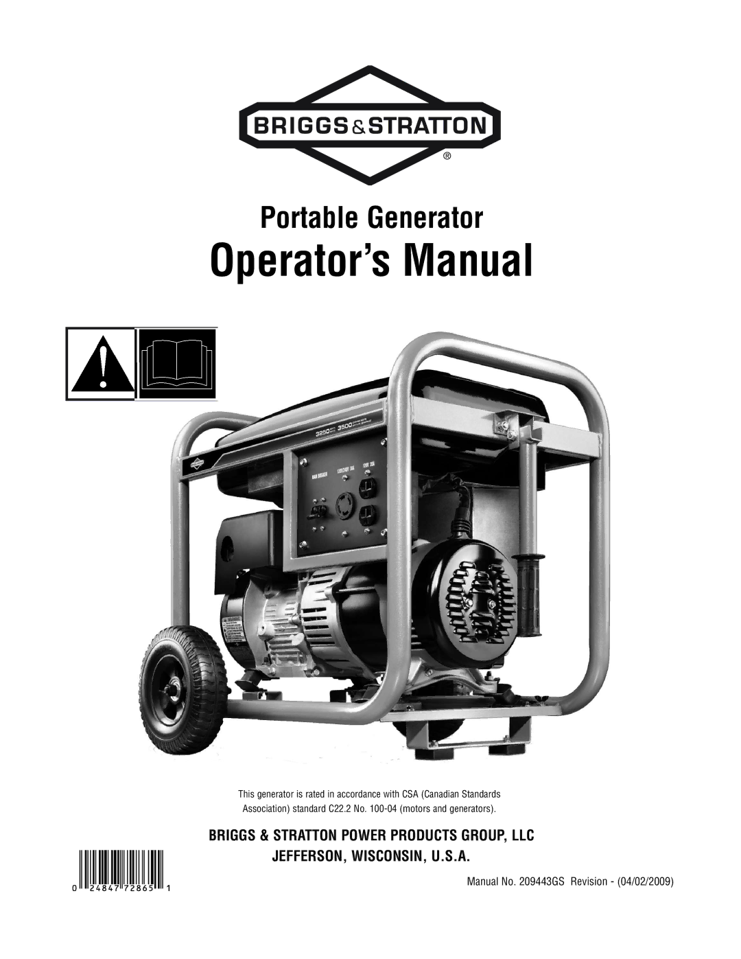 Briggs & Stratton 209443gs manual Operator’s Manual 