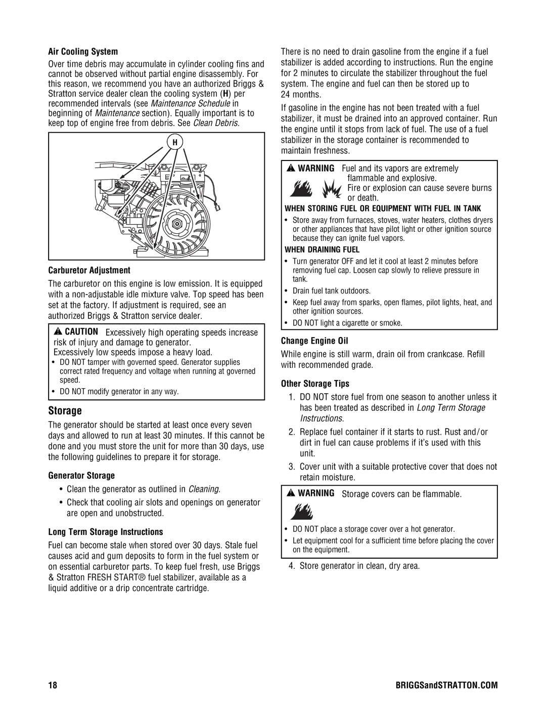 Briggs & Stratton 209443gs manual Storage 