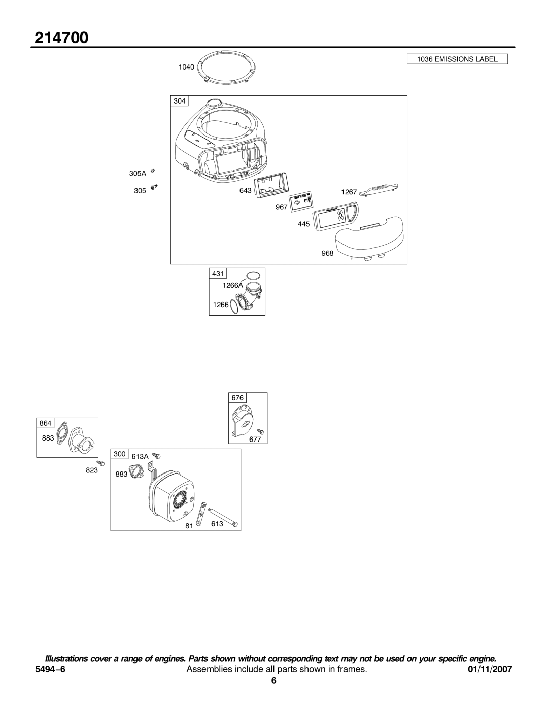 Briggs & Stratton 214700 service manual Emissions Label 