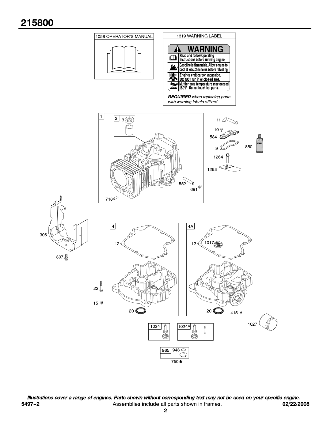 Briggs & Stratton 215800 service manual With warning labels affixed 