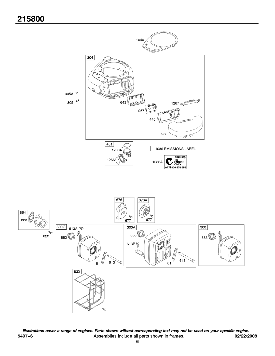 Briggs & Stratton 215800 service manual Emissions Label 