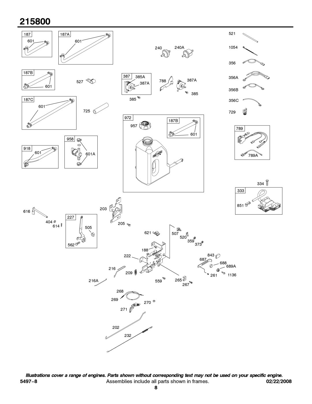 Briggs & Stratton 215800 service manual 5497−8 Assemblies include all parts shown in frames 