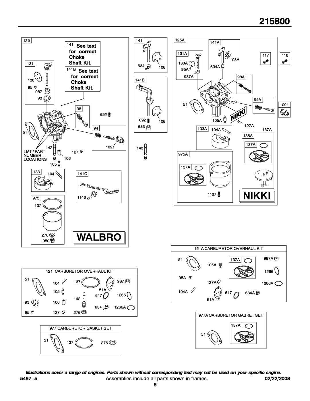 Briggs & Stratton 215800 service manual Nikki, Walbro 
