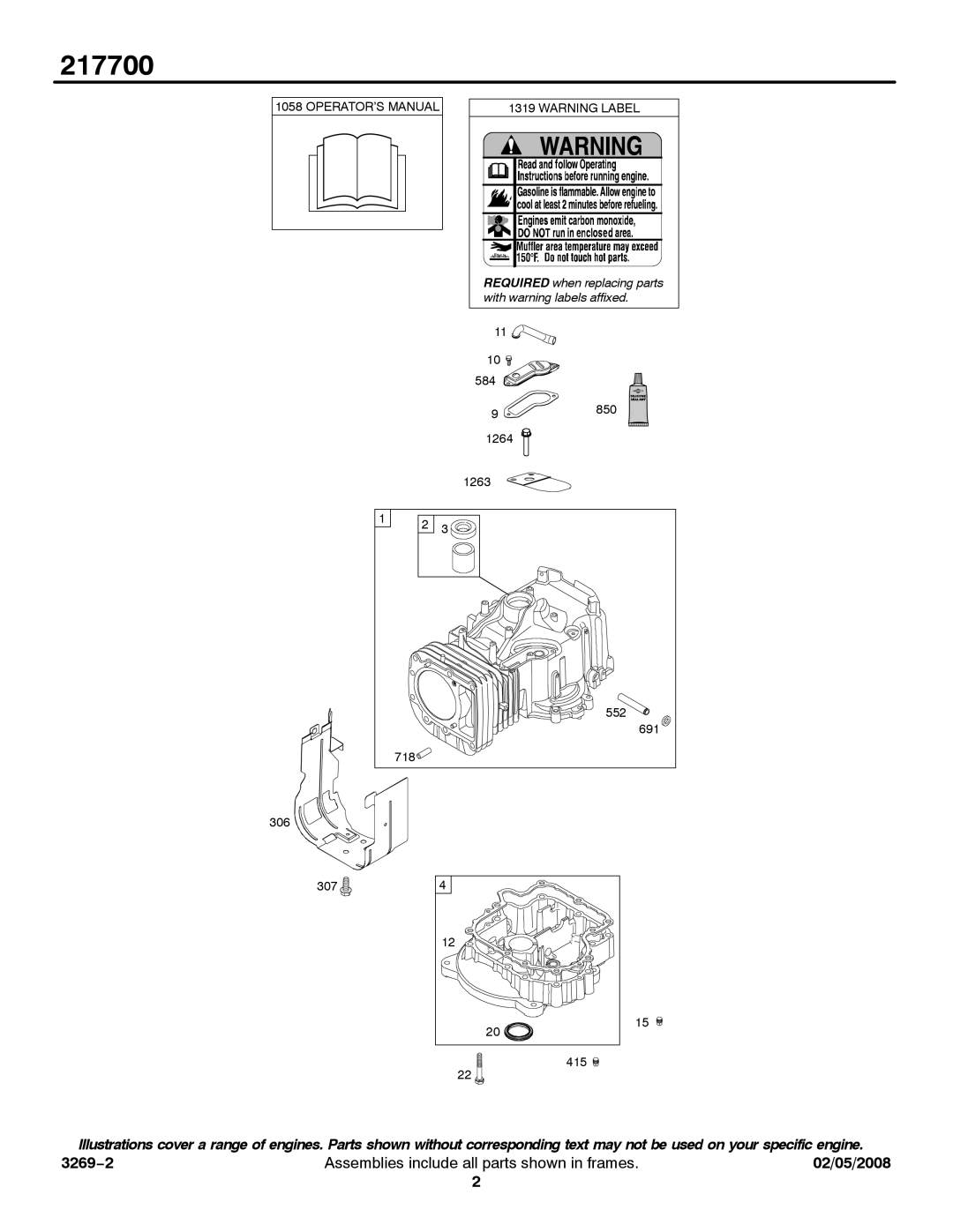 Briggs & Stratton 217700 service manual With warning labels affixed 