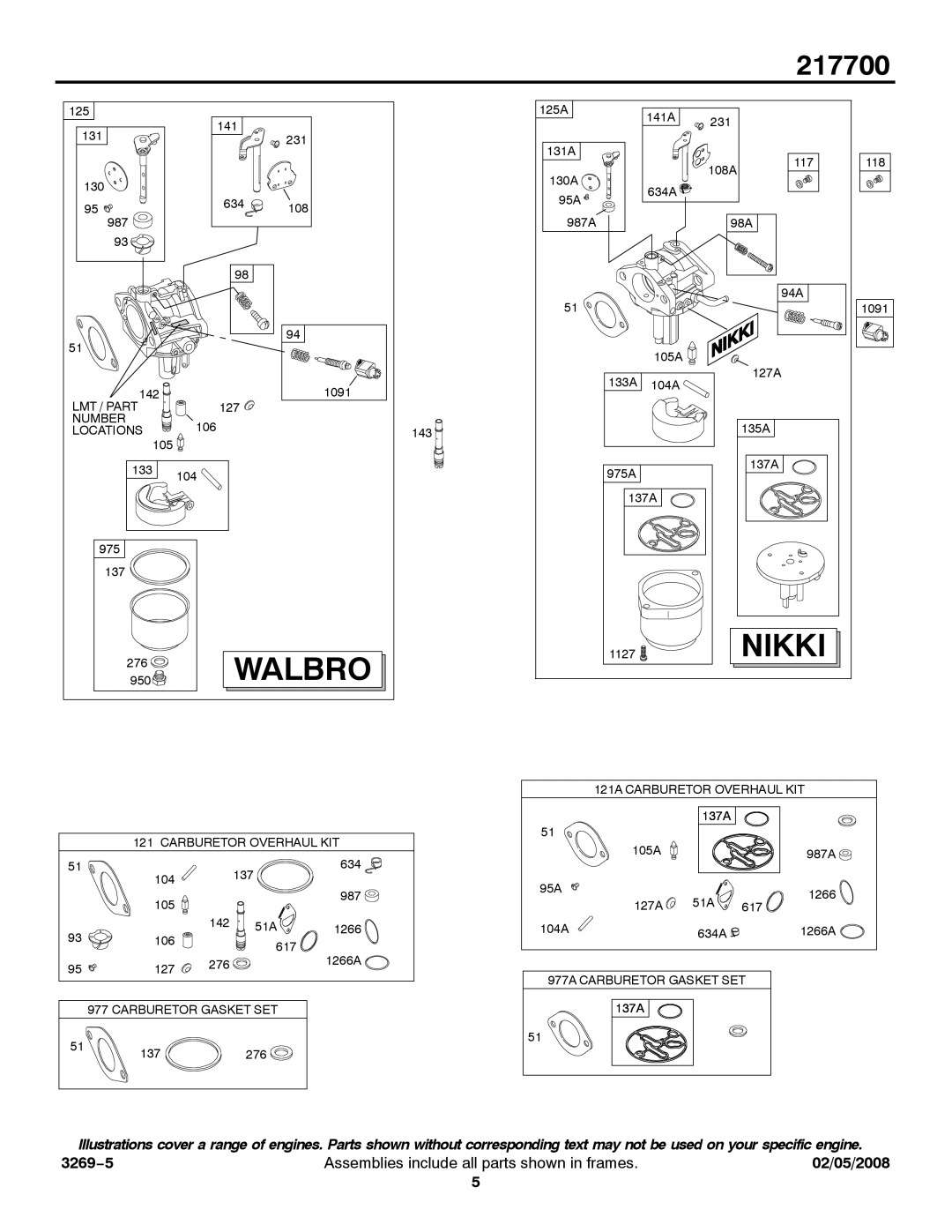 Briggs & Stratton 217700 service manual Walbro 