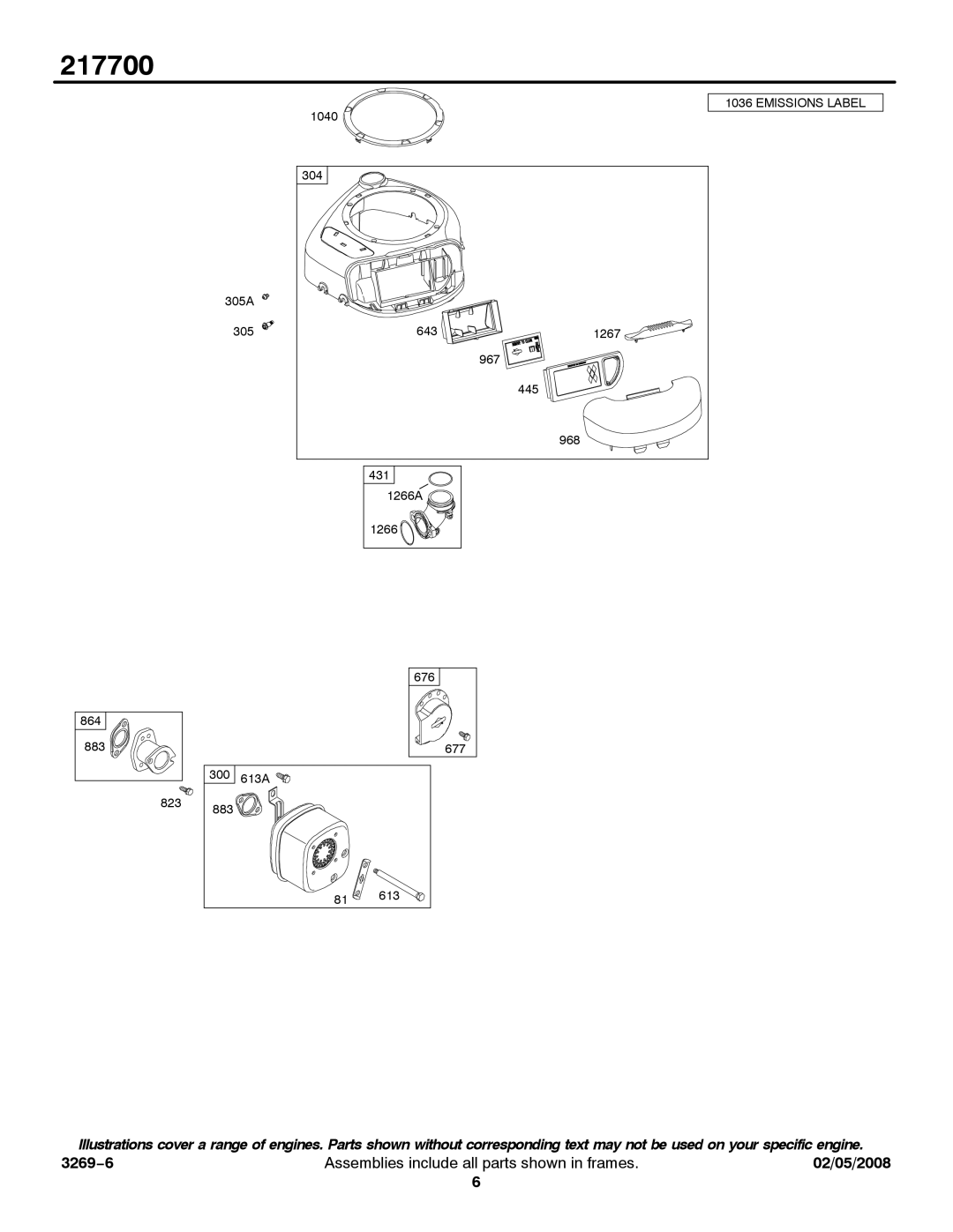 Briggs & Stratton 217700 service manual Emissions Label 