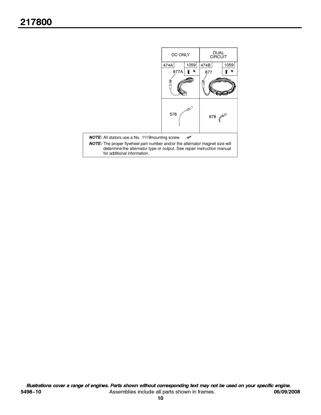 Briggs & Stratton 217800 service manual DC only Dual Circuit 