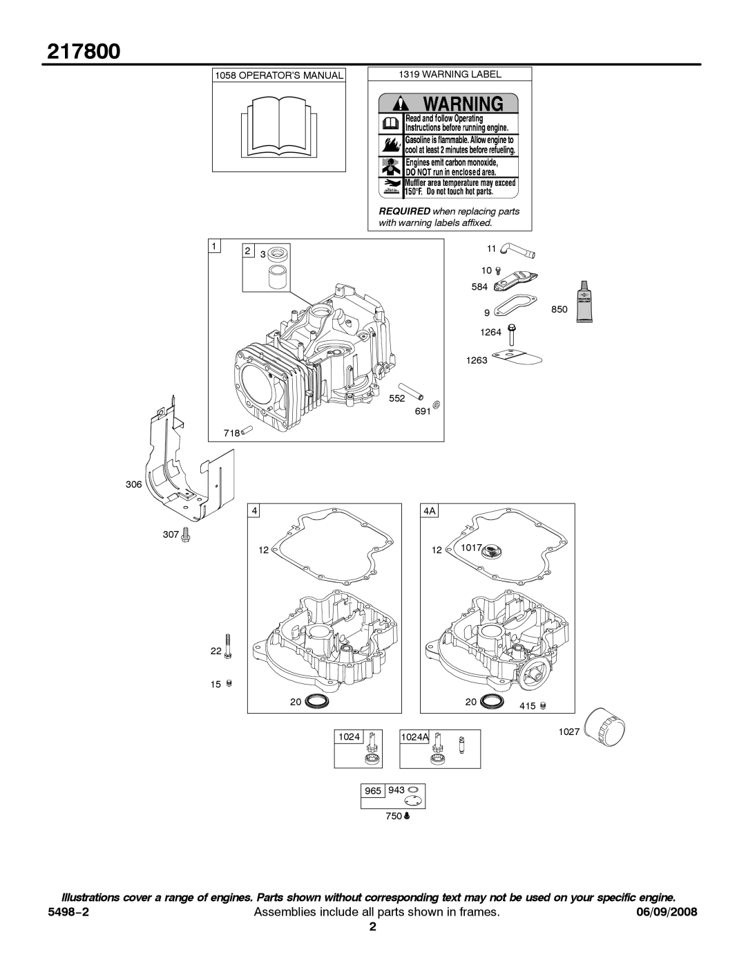 Briggs & Stratton 217800 service manual With warning labels affixed 