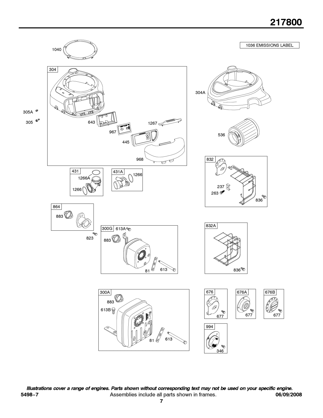 Briggs & Stratton 217800 service manual Emissions Label 