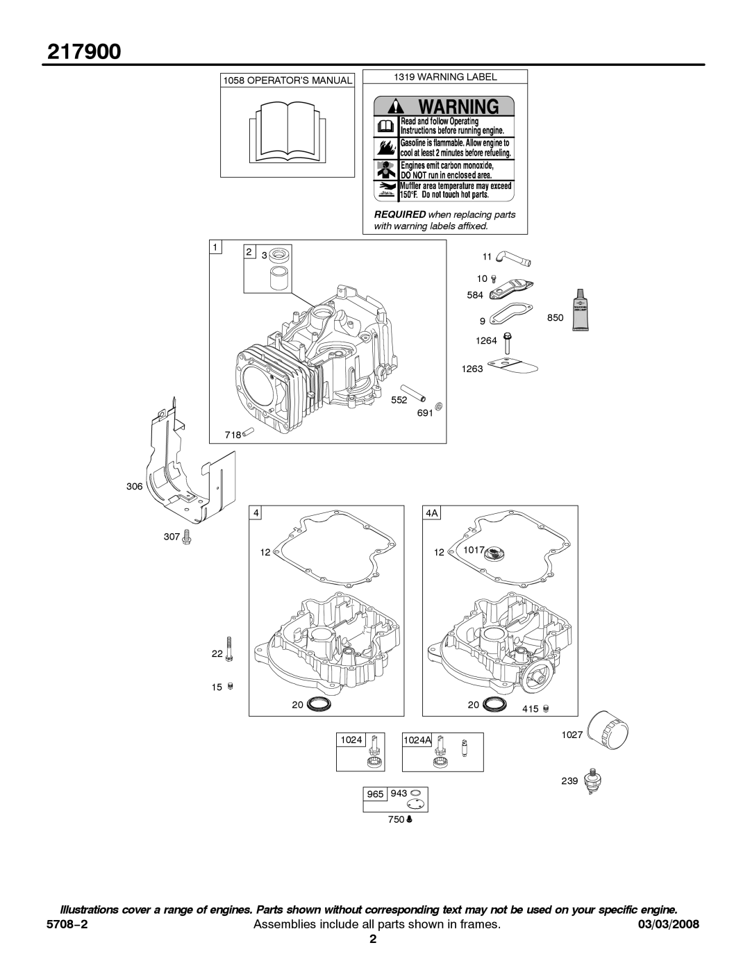 Briggs & Stratton 217900 service manual With warning labels affixed 