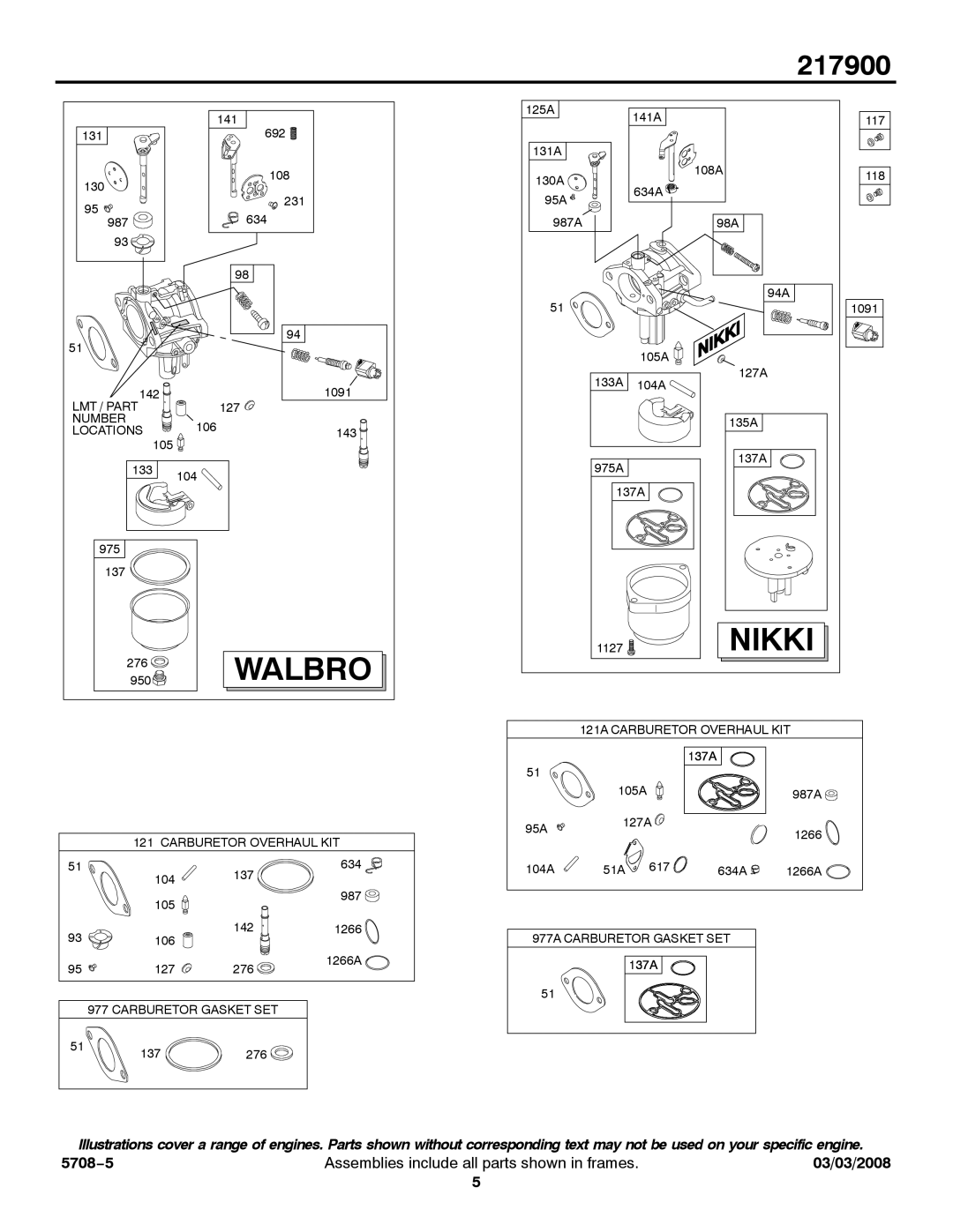 Briggs & Stratton 217900 service manual Walbro 