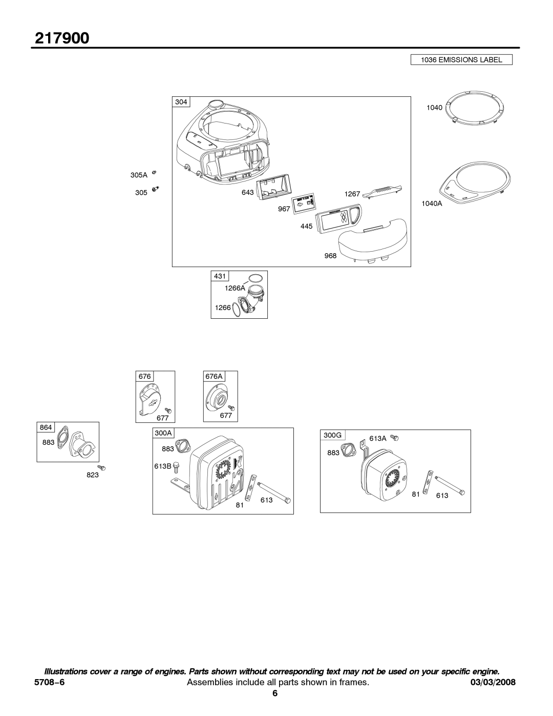 Briggs & Stratton 217900 service manual Emissions Label 