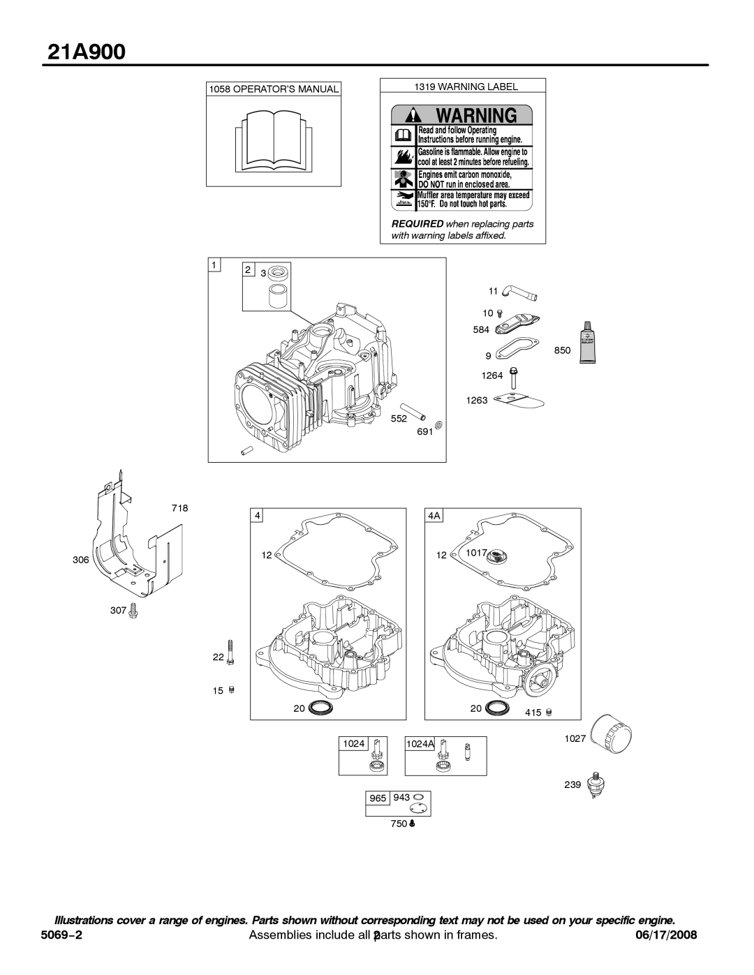 Briggs & Stratton 21A900 service manual With warning labels affixed 