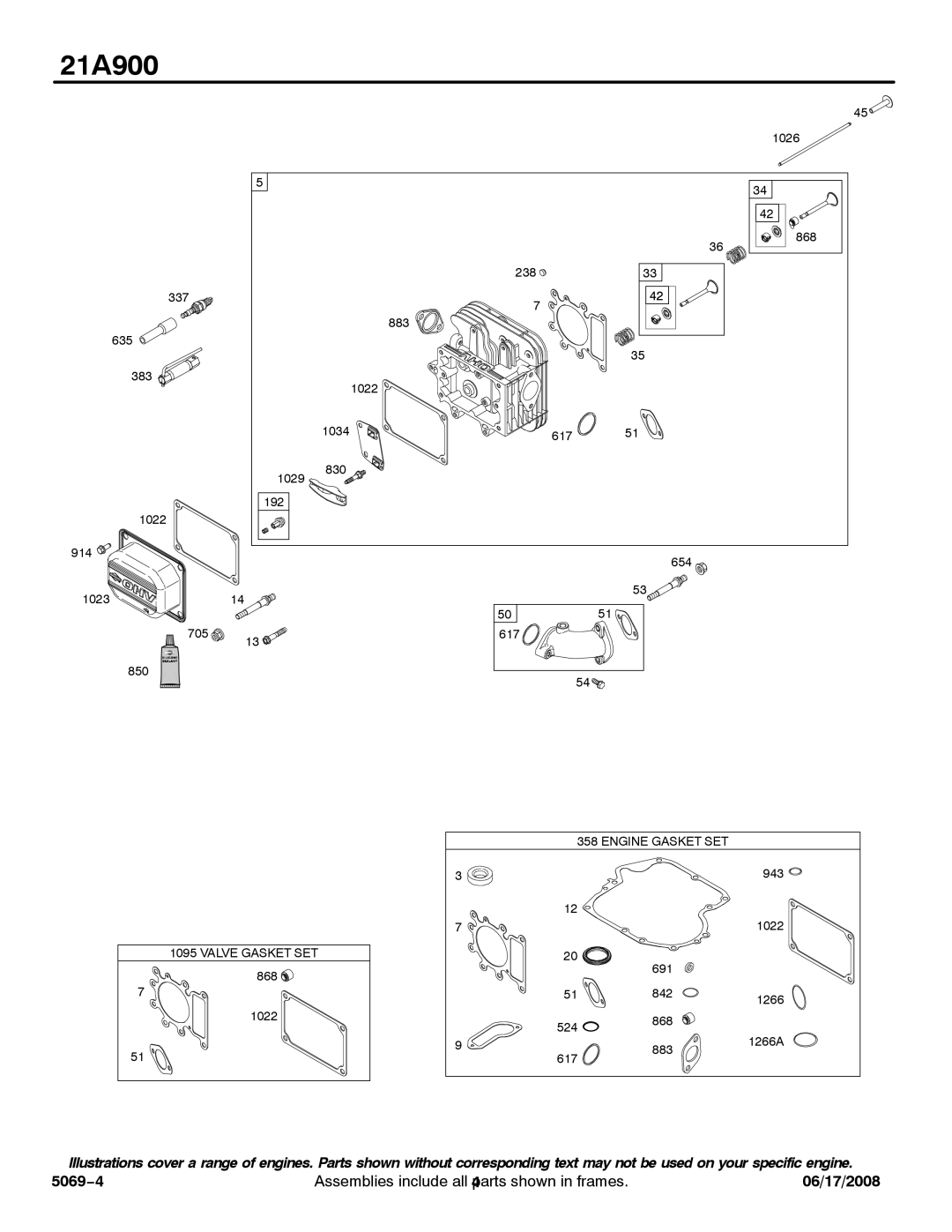 Briggs & Stratton 21A900 service manual Valve Gasket SET 