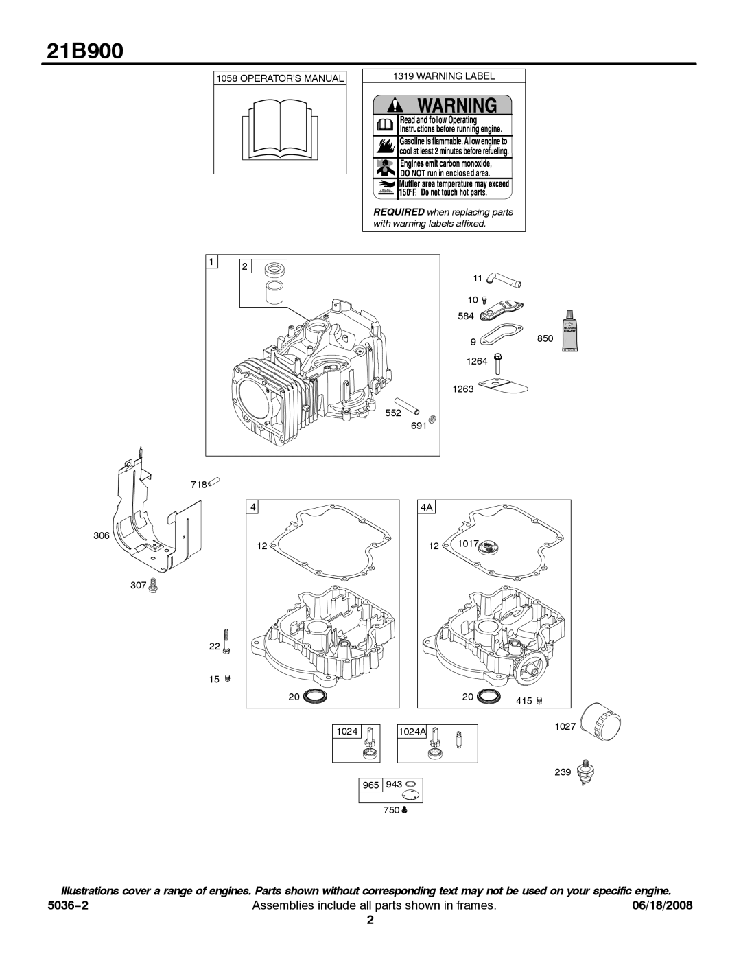 Briggs & Stratton 21B900 service manual With warning labels affixed 