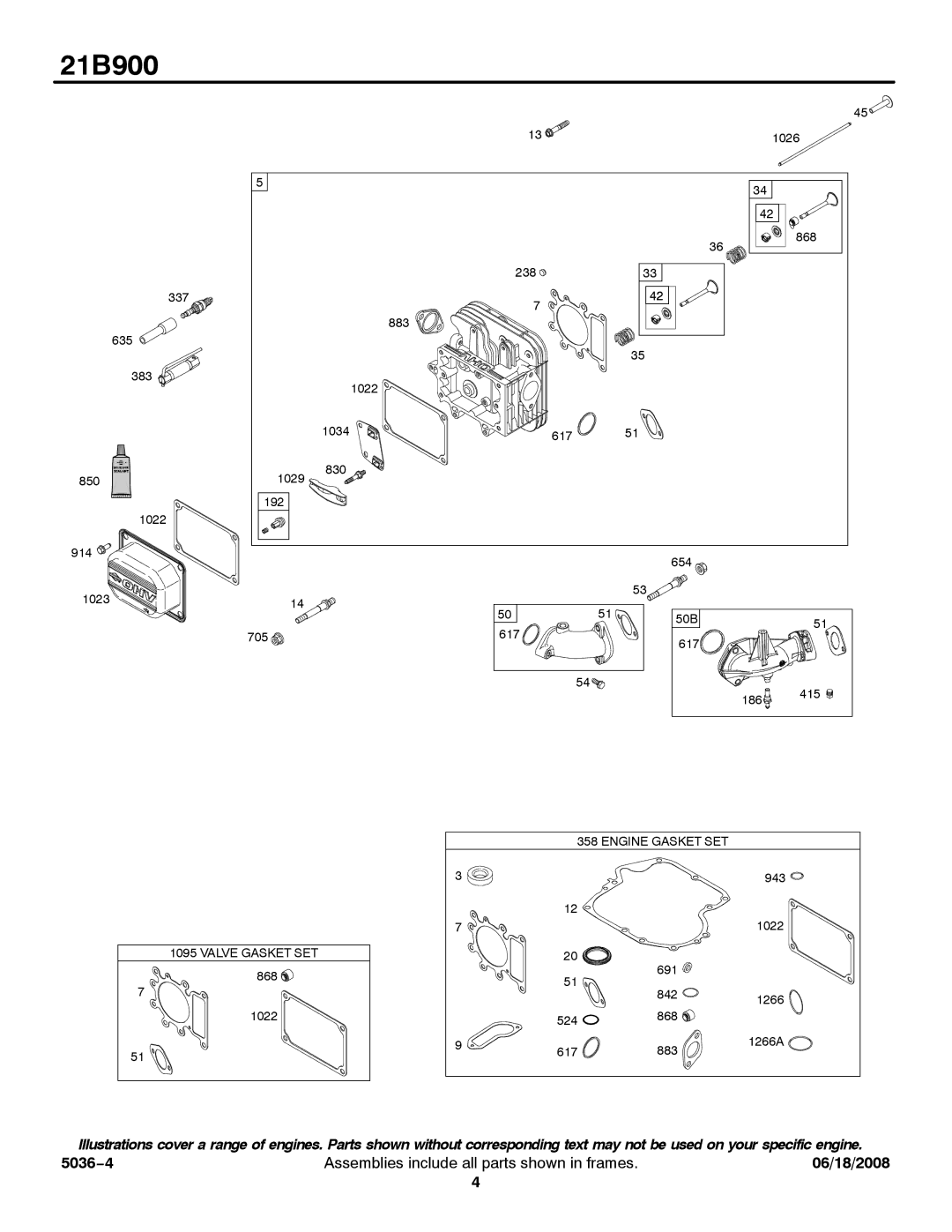 Briggs & Stratton 21B900 service manual Valve Gasket SET 