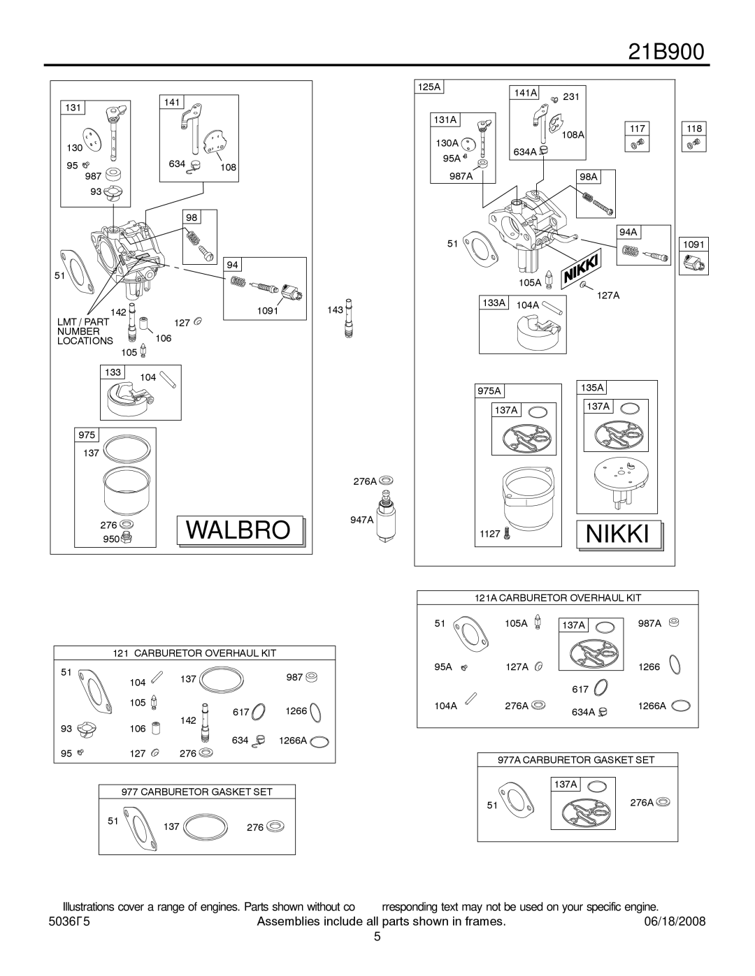 Briggs & Stratton 21B900 service manual Walbro 