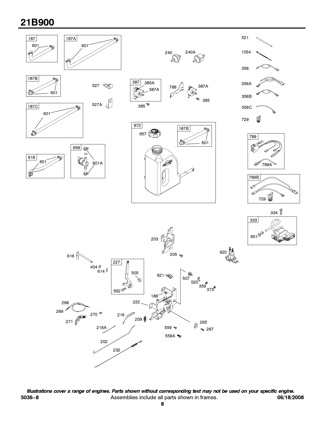 Briggs & Stratton 21B900 service manual 187 187A 601 240 