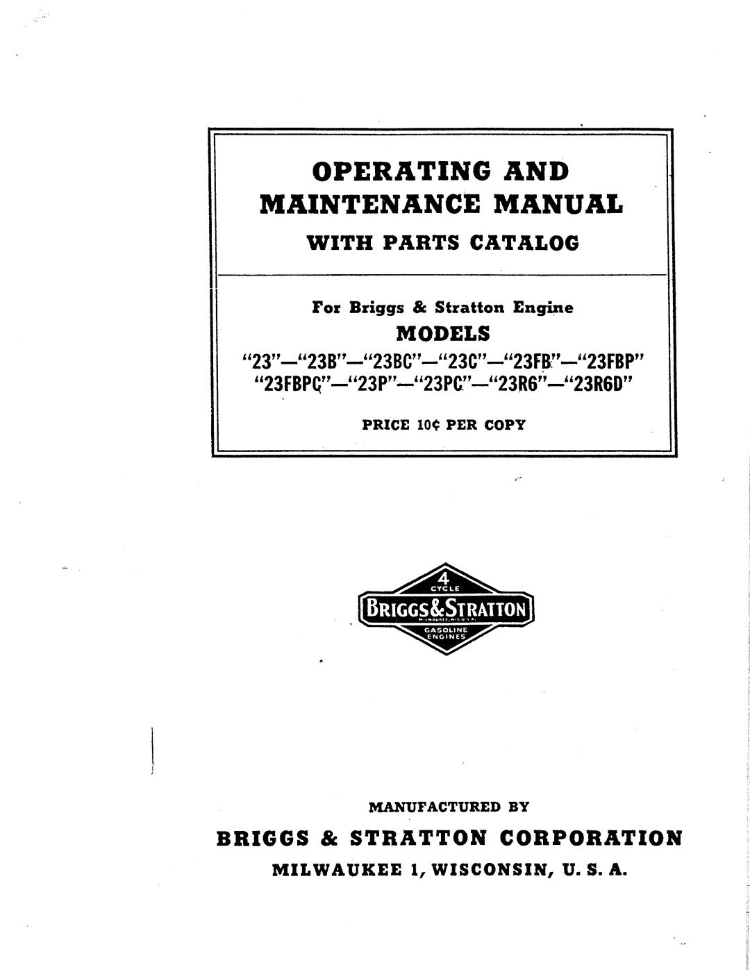 Briggs & Stratton 23R6D, 23PC, 23FBPC, 23C, 23BC manual 