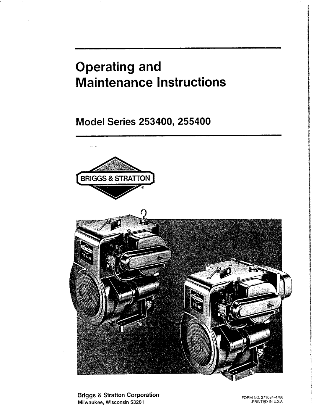 Briggs & Stratton 25540, 253400 manual 