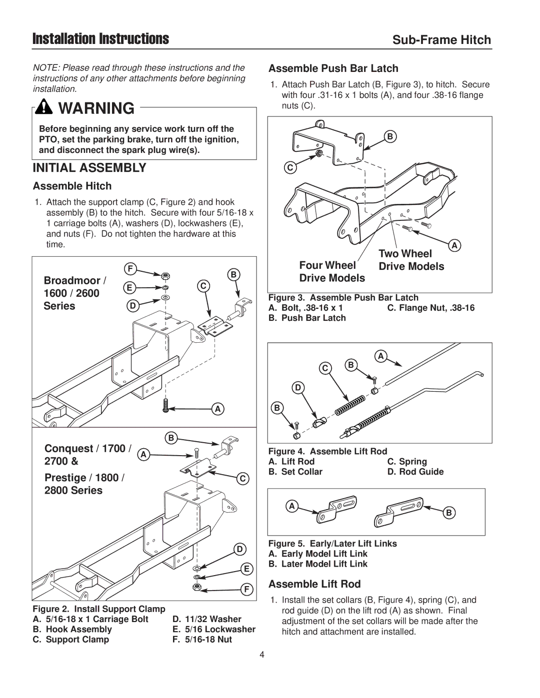 Briggs & Stratton 1700, 2600, 1600, 2800, 1800 installation instructions Initial Assembly 