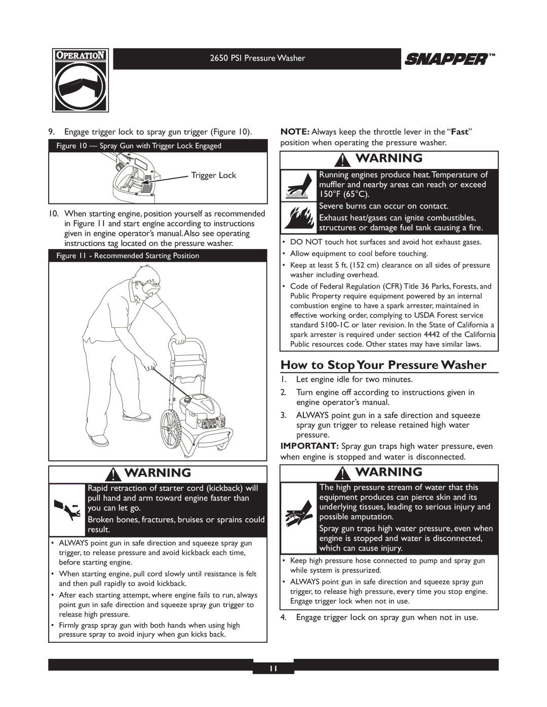 Briggs & Stratton 2650 PSI manual How to Stop Your Pressure Washer, Trigger Lock 