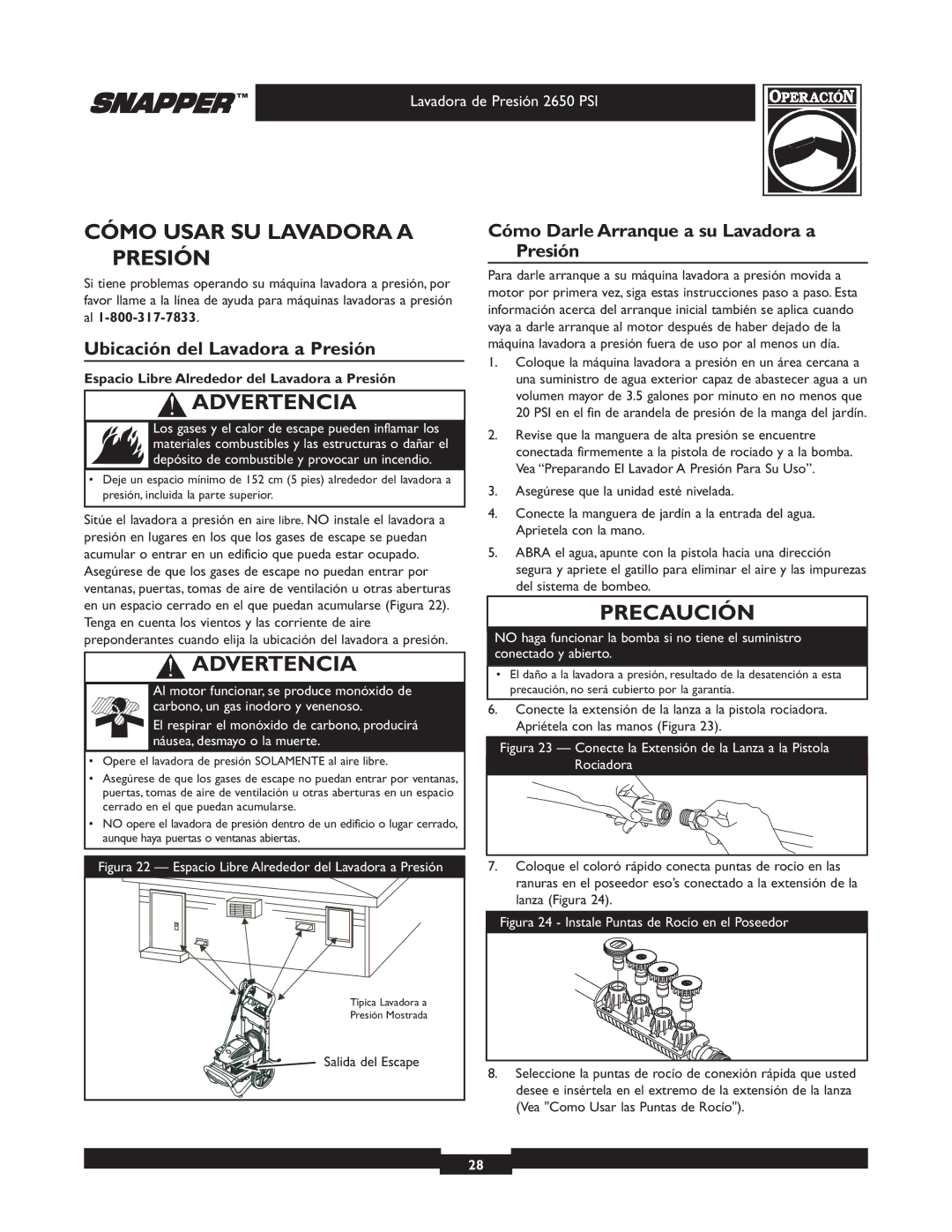 Briggs & Stratton 2650 PSI manual Cómo Usar SU Lavadora a Presión, Ubicación del Lavadora a Presión 